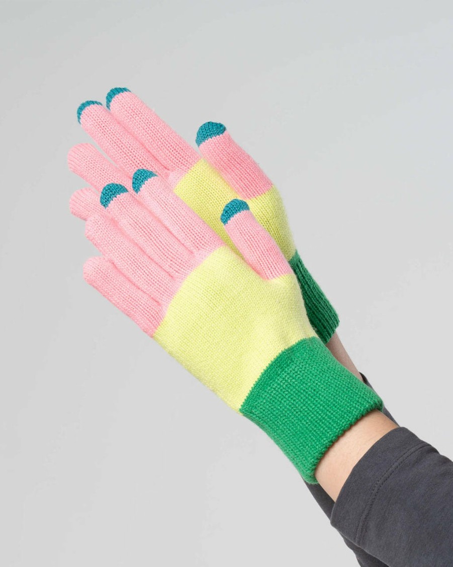 Accessories Verloop | Trio Colorblock Touchscreen Gloves - Green + Pink