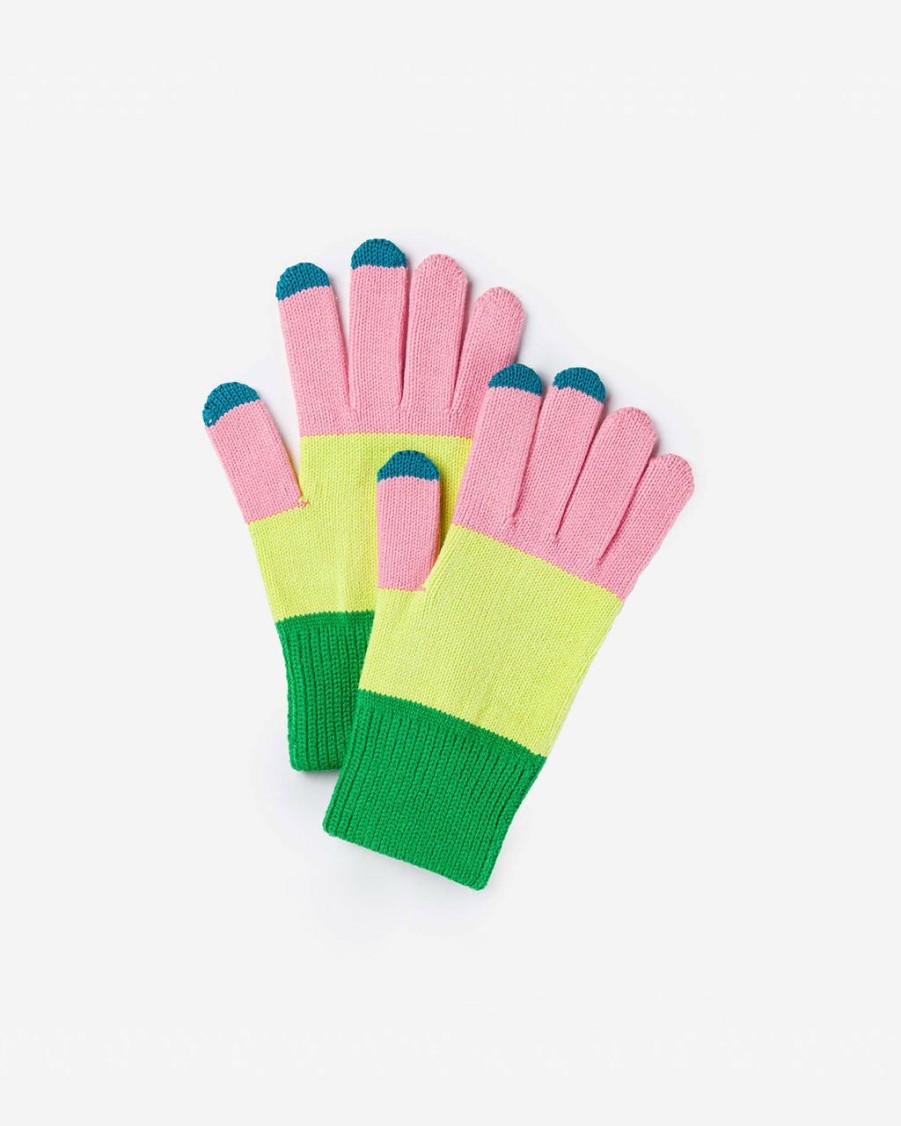 Accessories Verloop | Trio Colorblock Touchscreen Gloves - Green + Pink