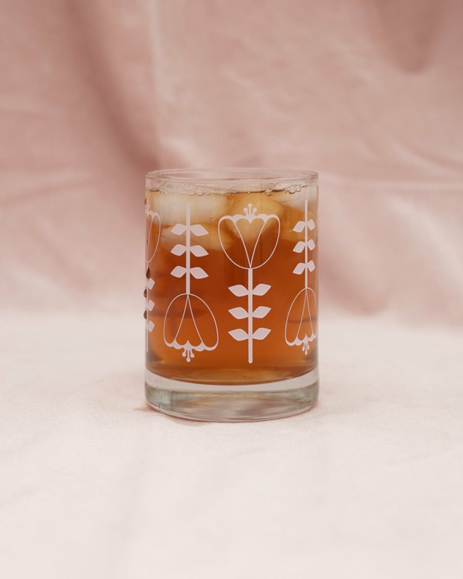 Living Tiny Deer Studio | Double Old Fashioned Glass - Pink Tulips