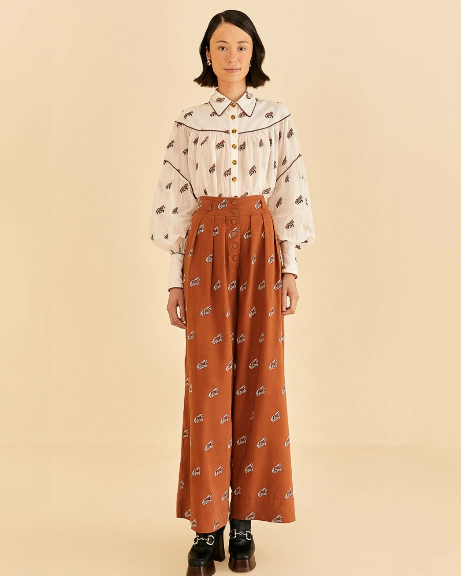 Clothing Farm Rio | Caramel Embroidered Horses Pants