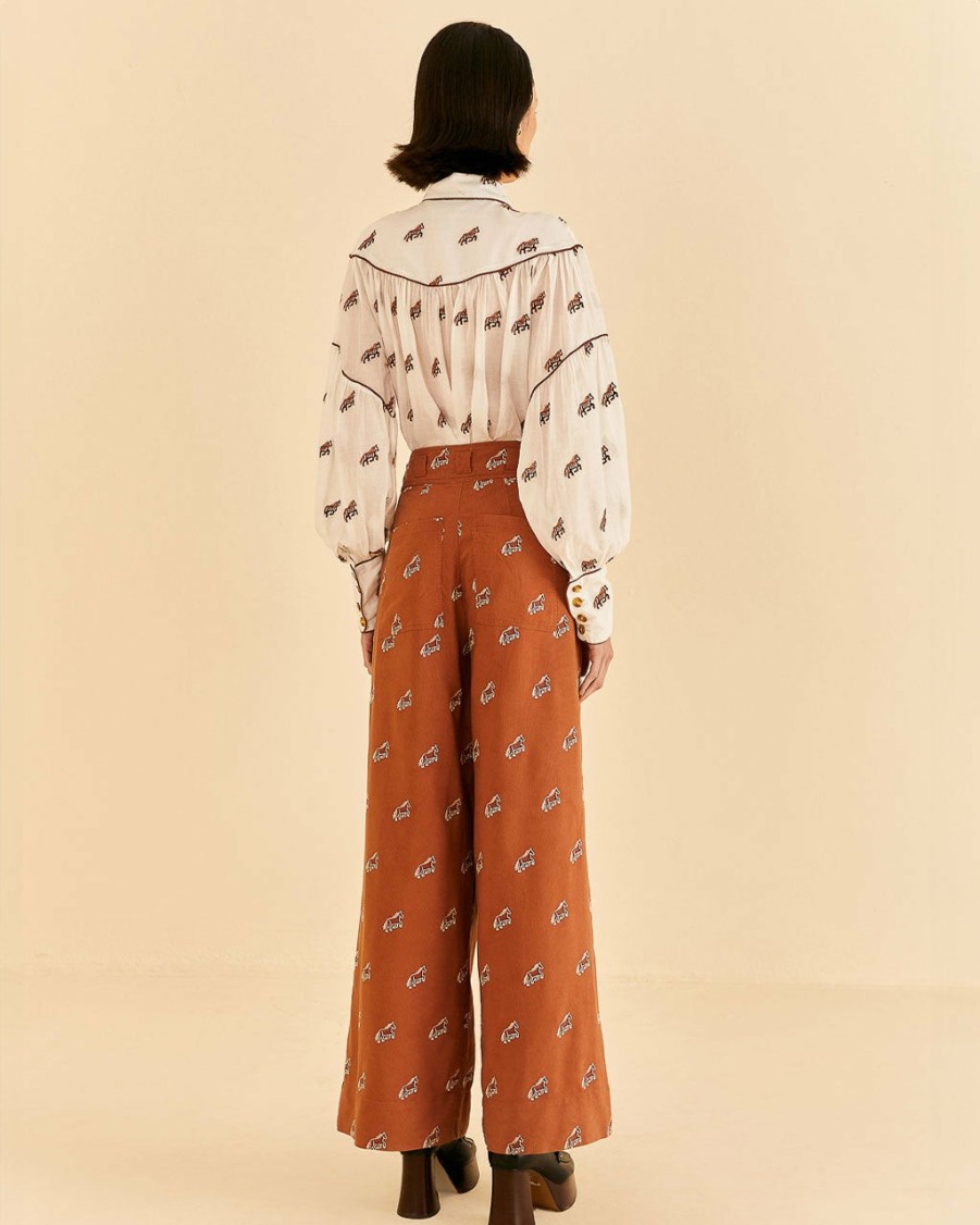 Clothing Farm Rio | Caramel Embroidered Horses Pants