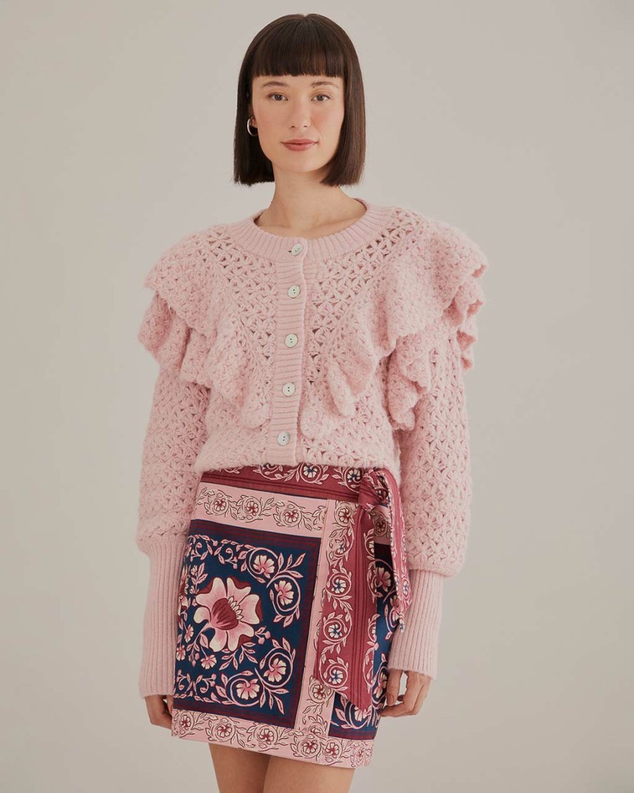 Clothing Farm Rio | Pink Flower Texture Knit Cardigan