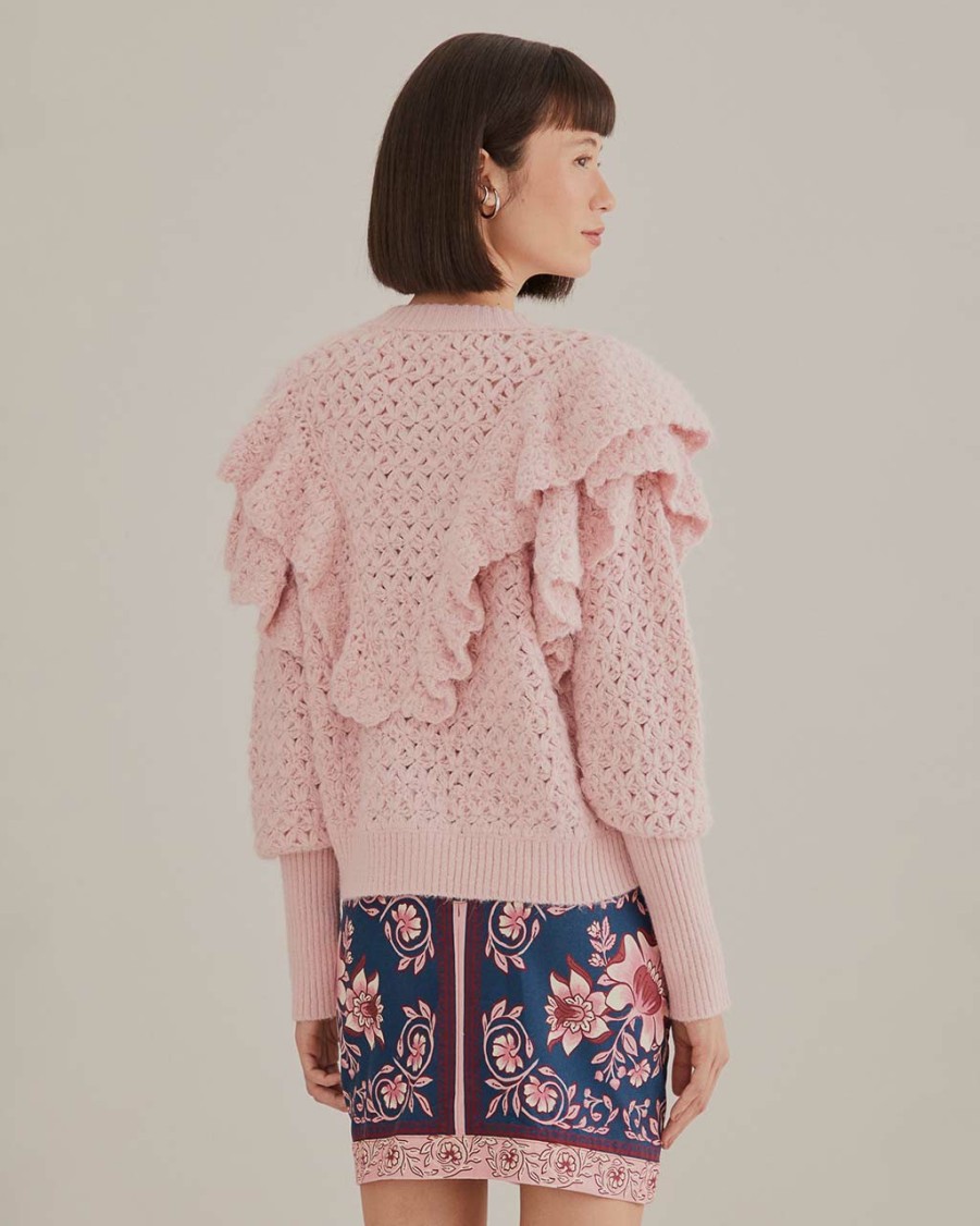 Clothing Farm Rio | Pink Flower Texture Knit Cardigan