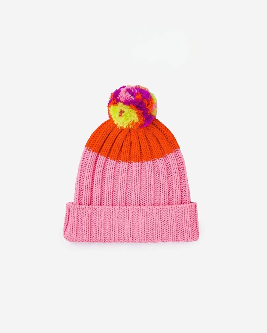 Accessories Verloop | Chunky Colorblock Pom Beanie - Pink