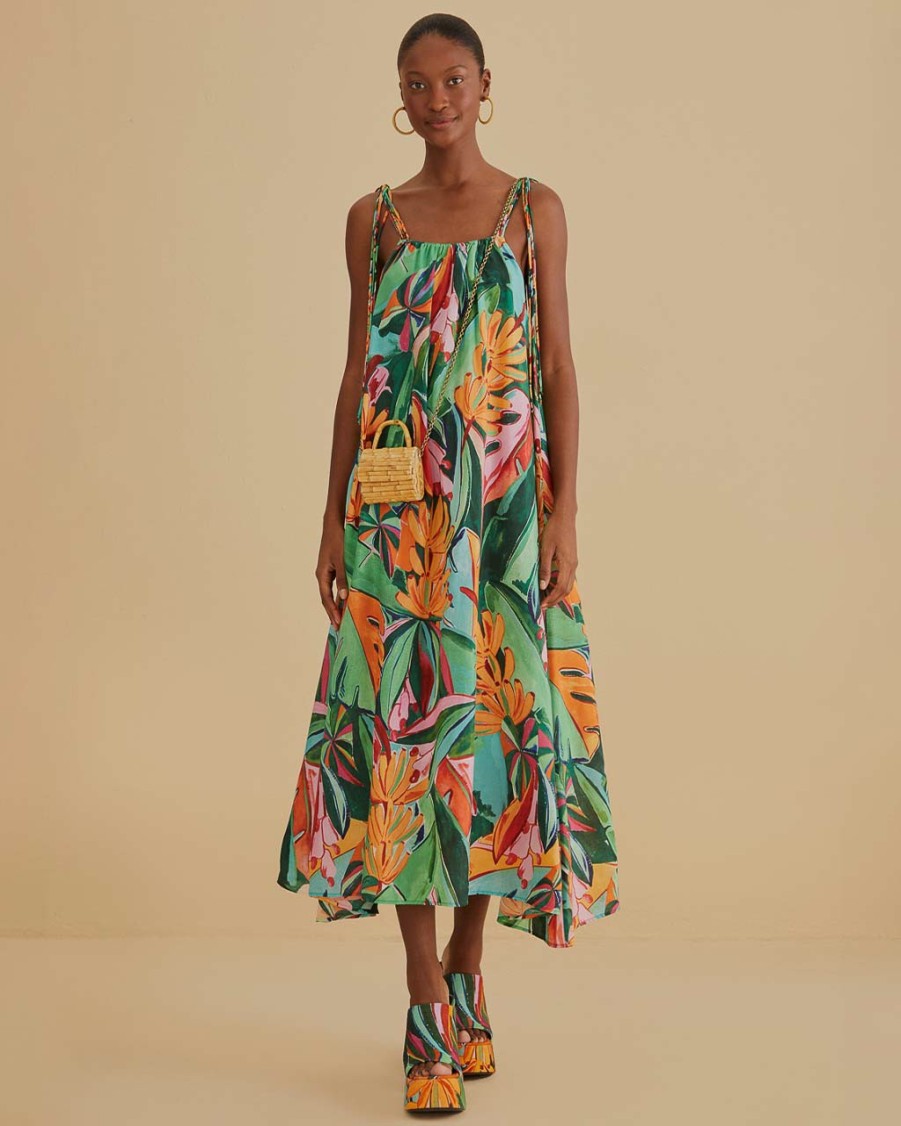 Clothing Farm Rio | Multicolor Banana Foliage Sleeveless Midi Dress