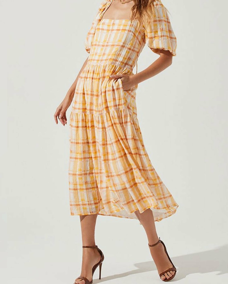 Clothing ASTR | Ilana Dress - Orange/Yellow Plaid