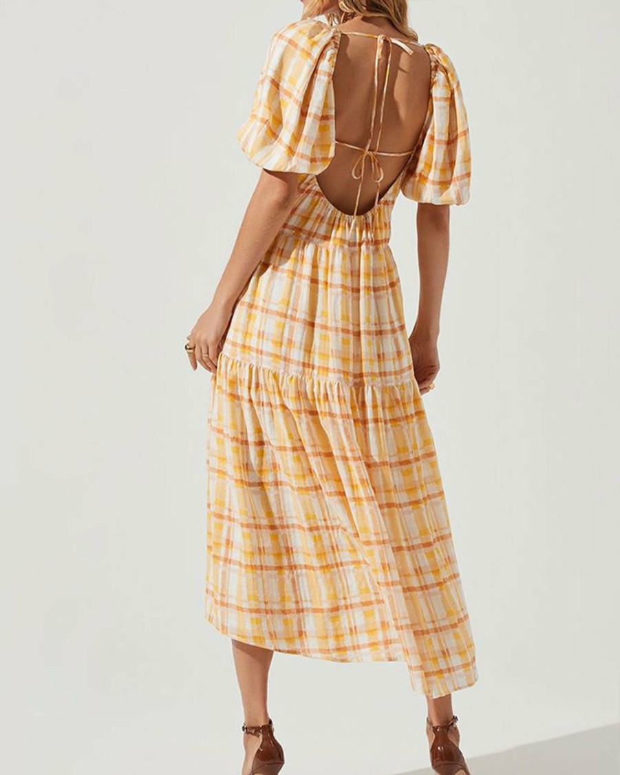 Clothing ASTR | Ilana Dress - Orange/Yellow Plaid