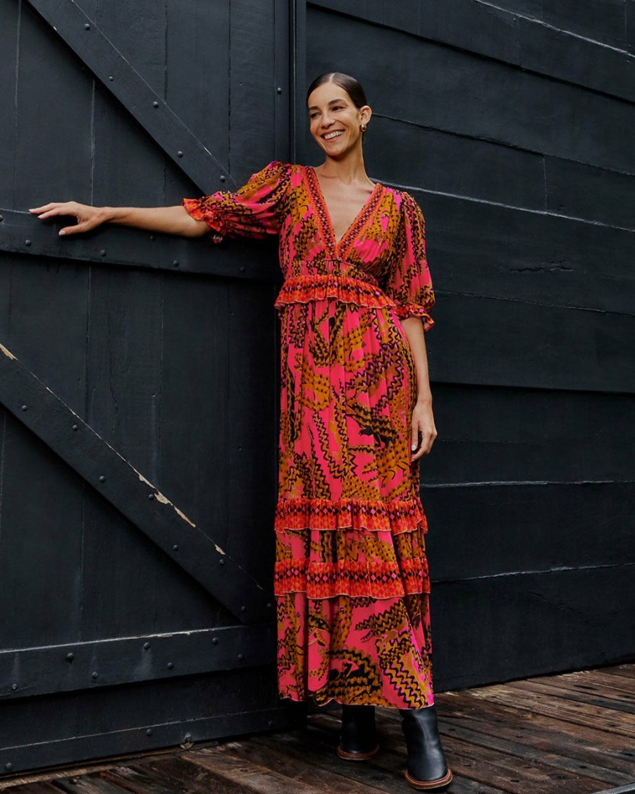 Clothing Farm Rio | Pink Croco Short Sleeve Maxi Dress