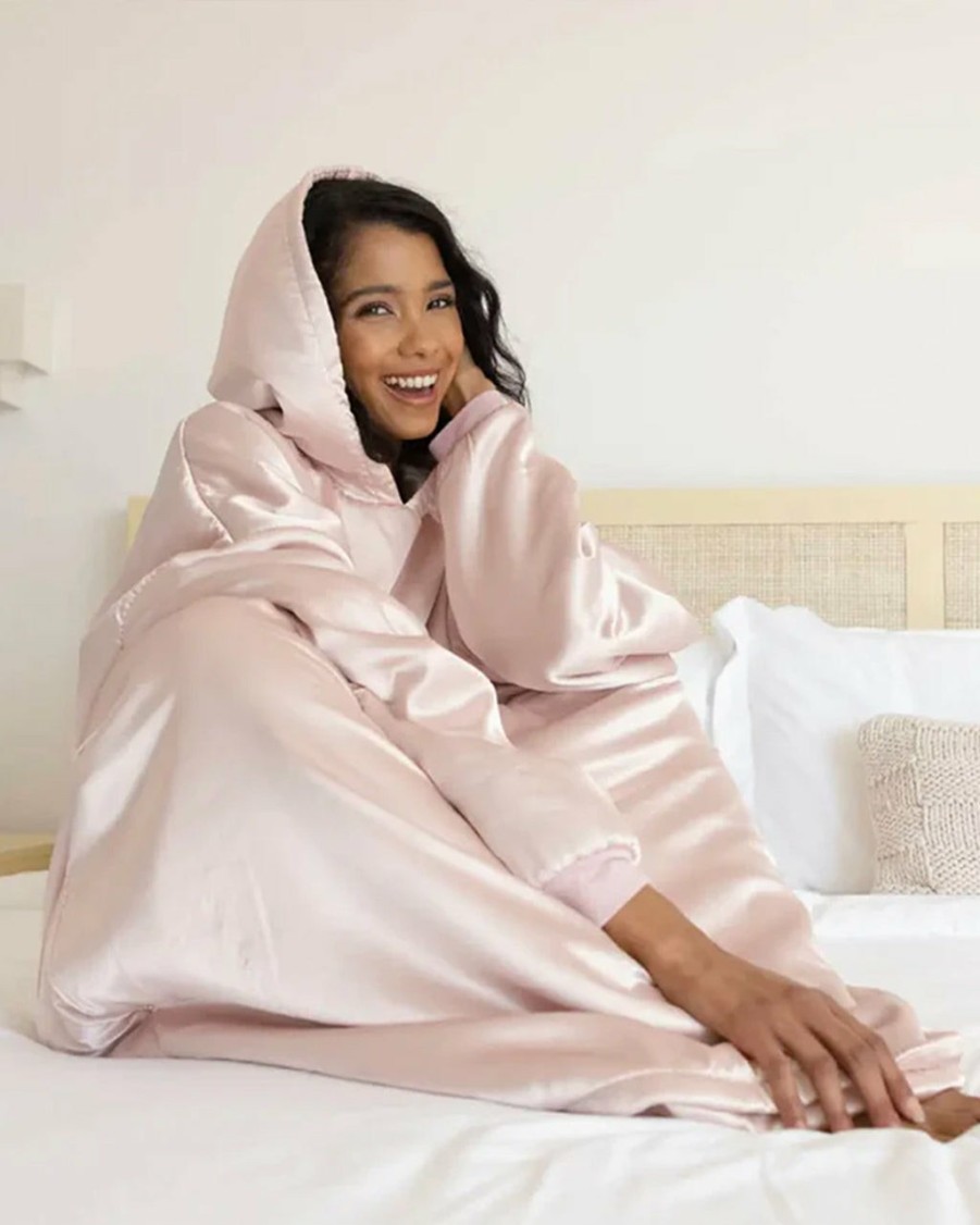 Clothing Kitsch | Blush Glazey Satin Hoodie Robe