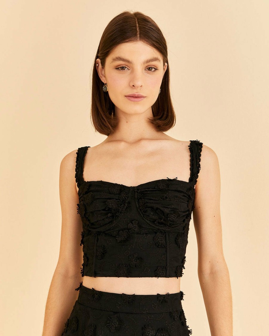 Clothing Farm Rio | Black 3D Flower Corset Crop Top