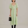 Clothing Farm Rio | Soft Green Short Sleeve Midi Dress