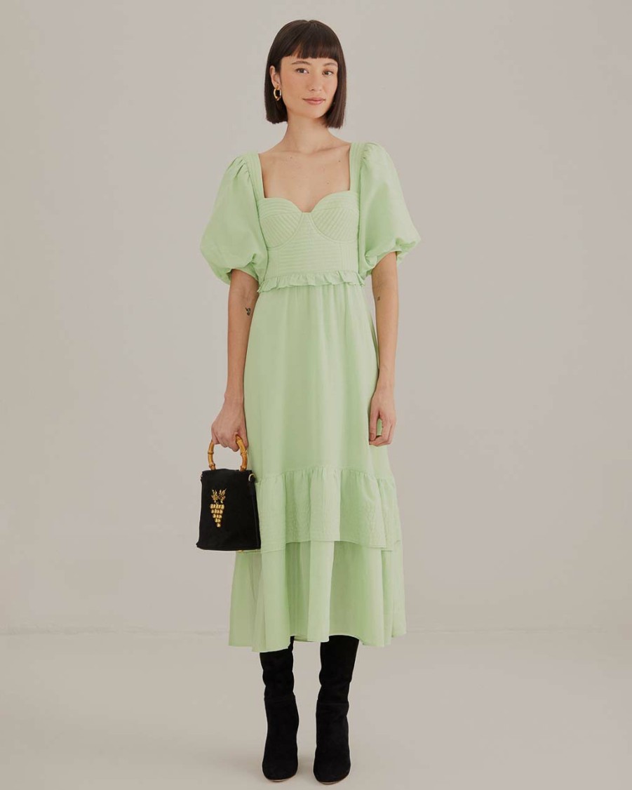 Clothing Farm Rio | Soft Green Short Sleeve Midi Dress