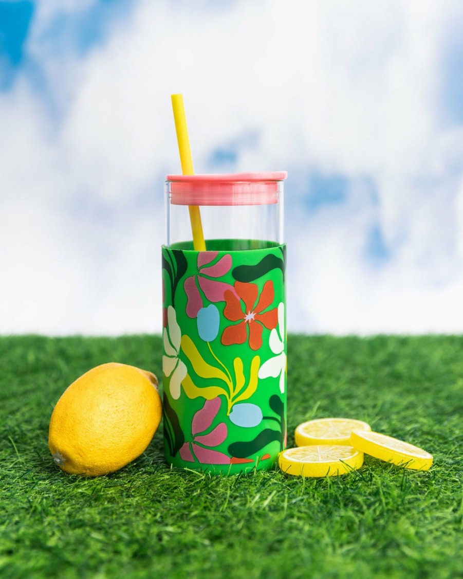 Living ban.do | Glass Tumbler - Green Geometric Floral