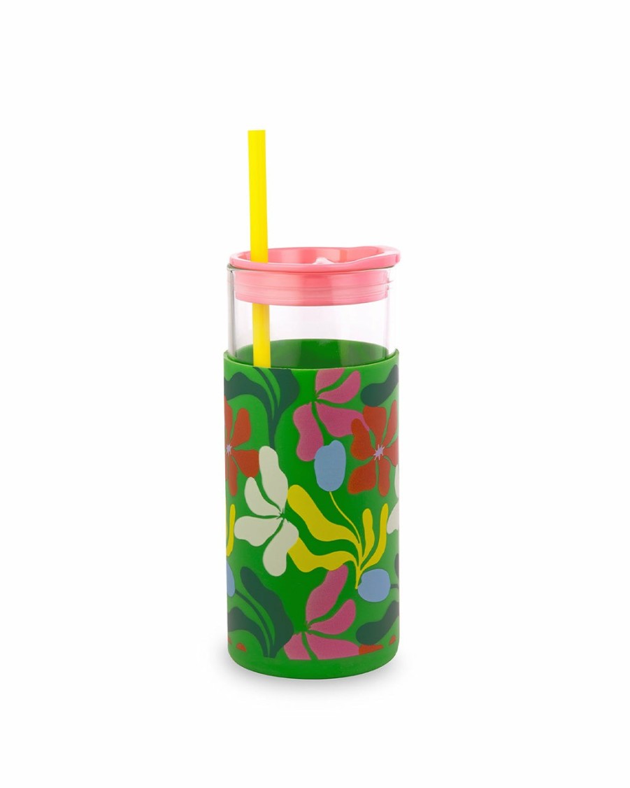 Living ban.do | Glass Tumbler - Green Geometric Floral