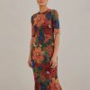 Clothing Farm Rio | Black Stitched Flowers Midi Dress