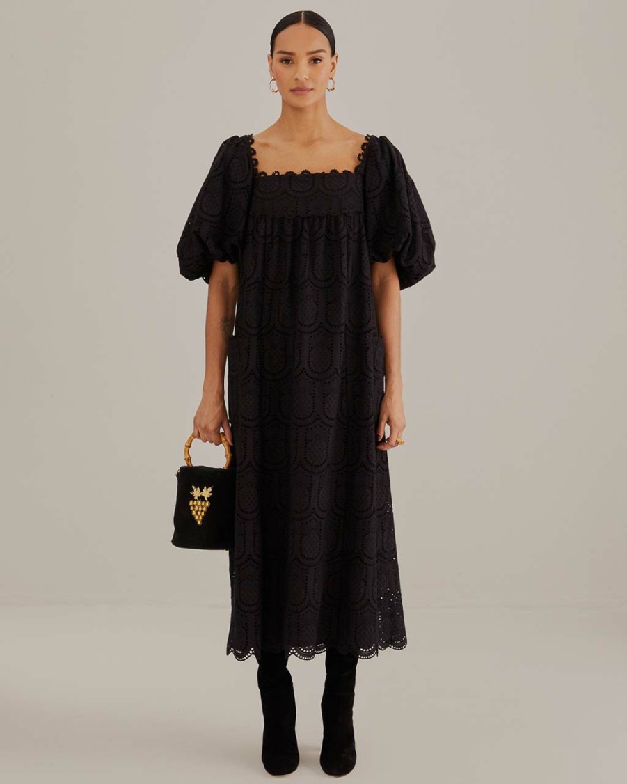 Clothing Farm Rio | Black Pineapple Cotton Eyelet Maxi Dress