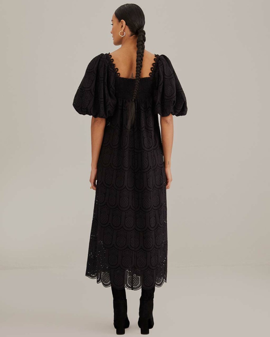 Clothing Farm Rio | Black Pineapple Cotton Eyelet Maxi Dress