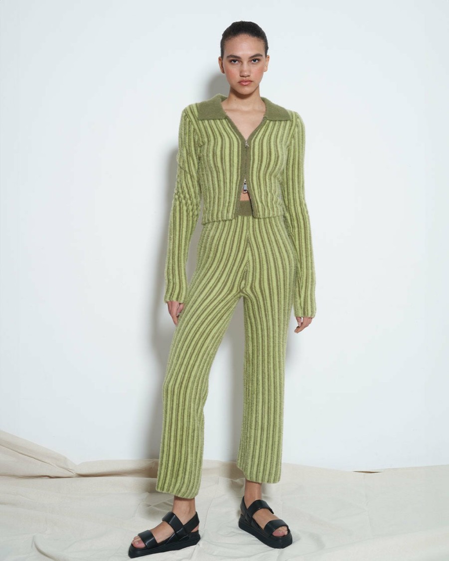 Clothing Rationalle | Arcade Knit Pants - Fuzzy Green Stripe