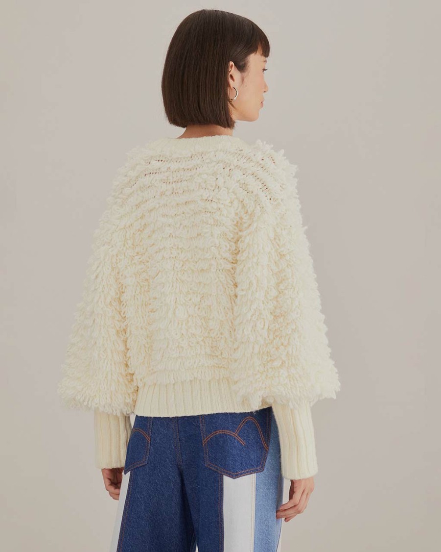 Clothing Farm Rio | Off-White Textured V-Neck Cardigan