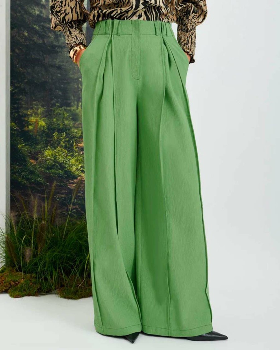 Clothing Ghospell | Hollis Wide Leg Trousers - Pear Green