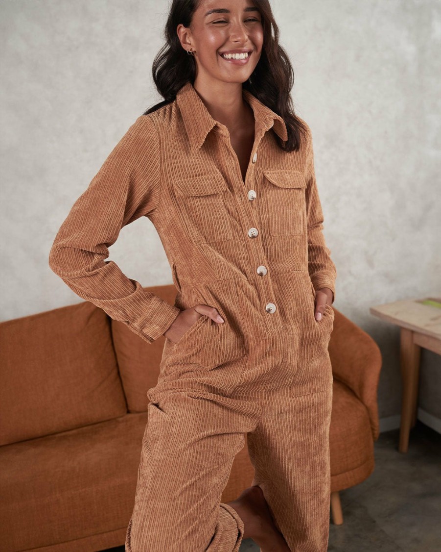 Clothing Little Lies | Relaxed Cord Jumpsuit - Copper