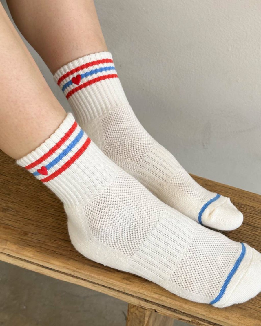 Accessories Le Bon Shoppe | Embroidered Girlfriend Socks - Leche + Heart