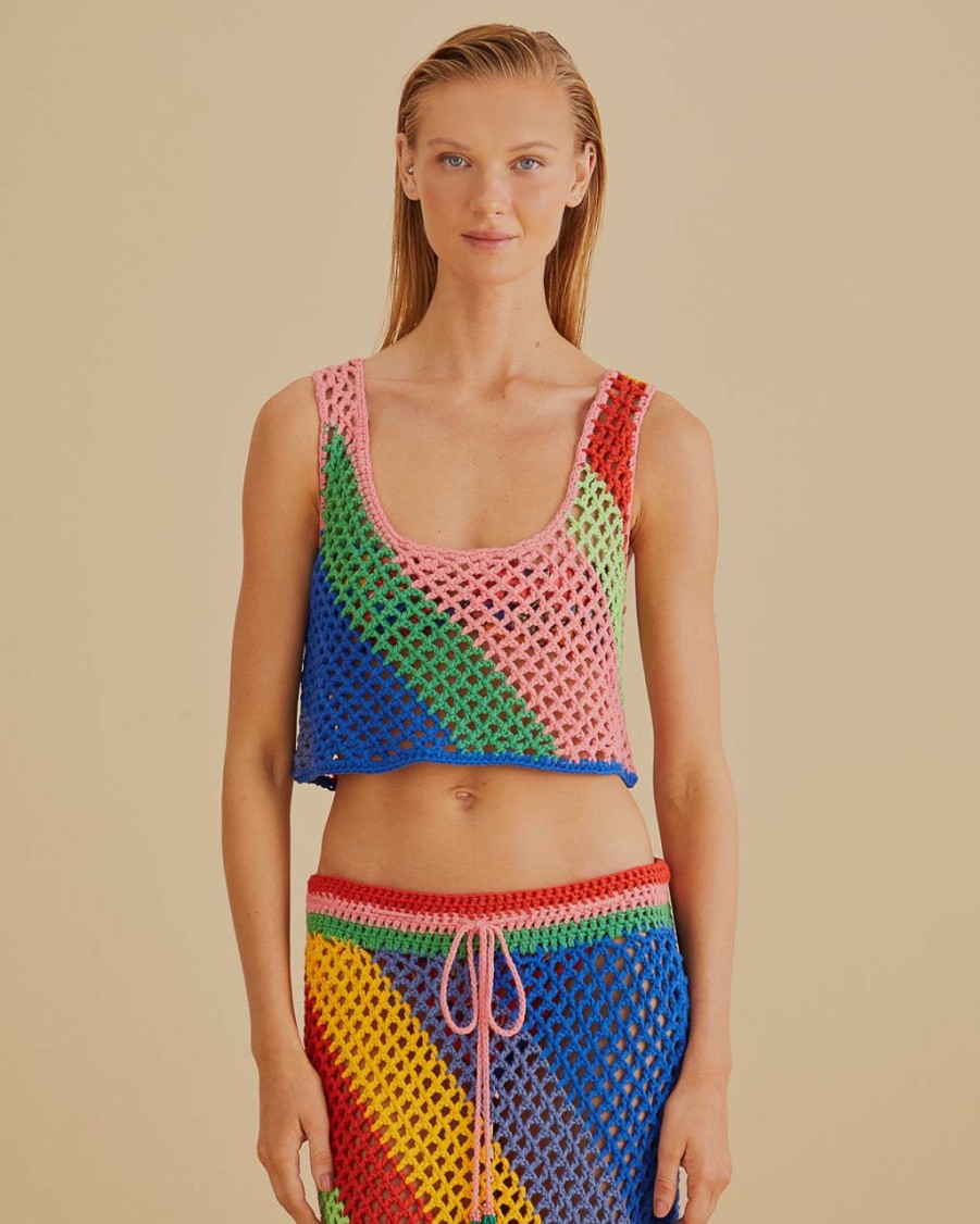 Clothing Farm Rio | Diagonal Stripes Crochet Crop Top