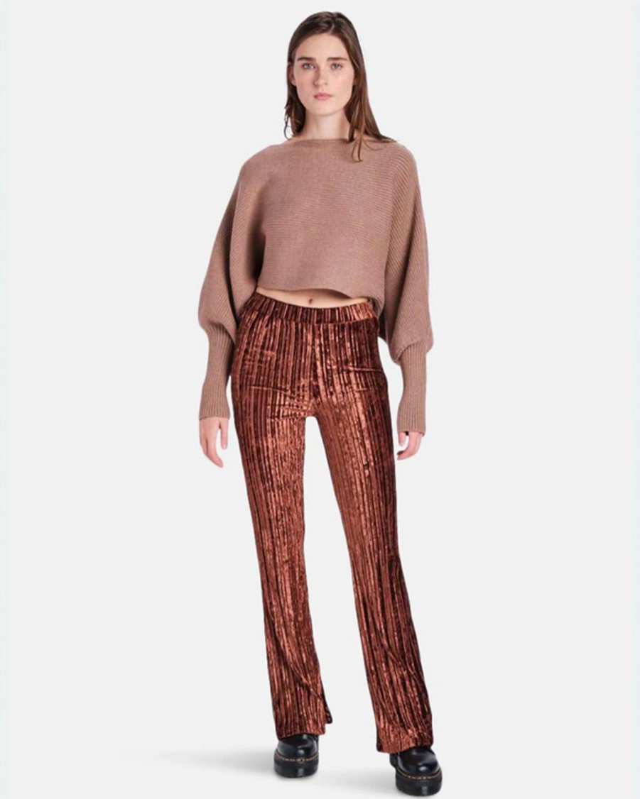 Clothing En Saison | Brown Crushed Velvet Flared Pants