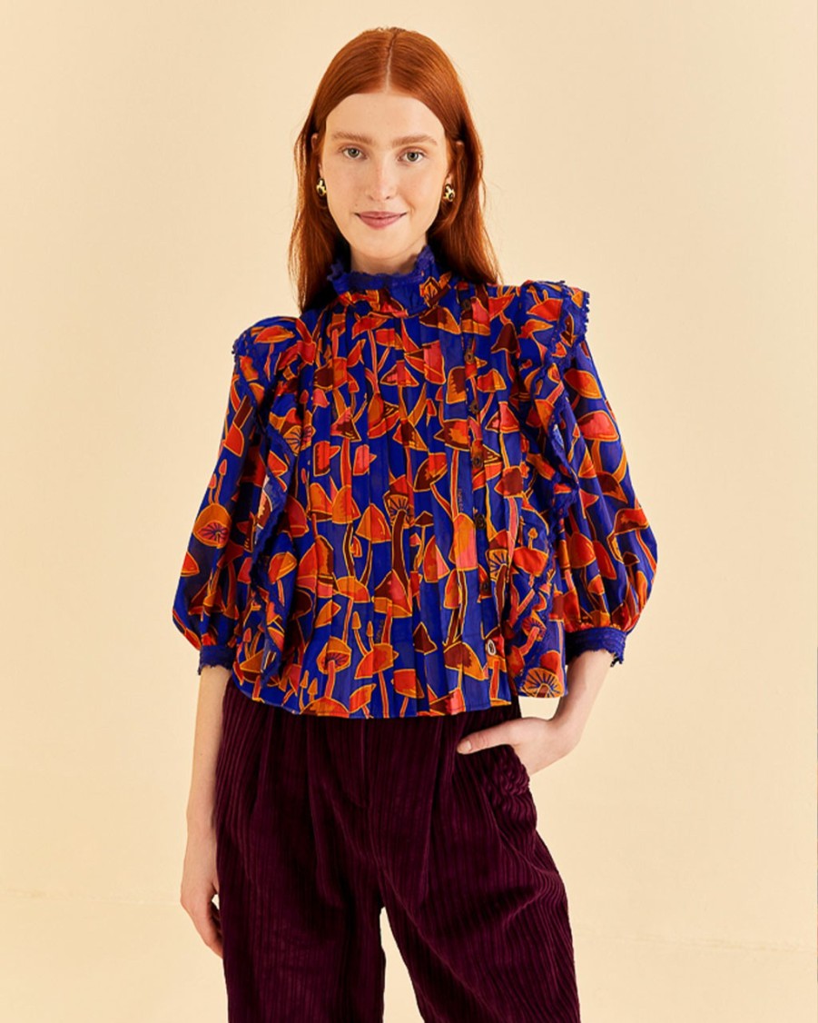 Clothing Farm Rio | Bright Blue Mushroom Sketch Blouse