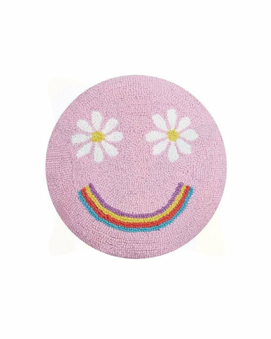 Living Peking Handicraft | Rainbow Smiley Face Round Hook Pillow