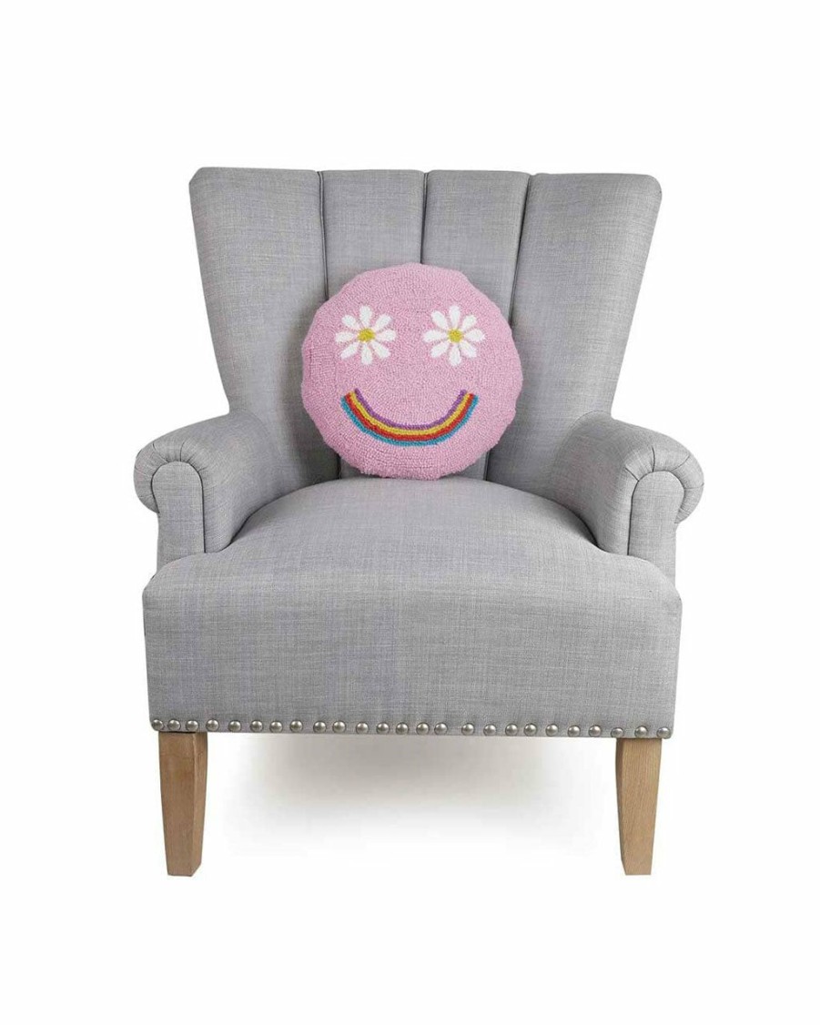 Living Peking Handicraft | Rainbow Smiley Face Round Hook Pillow