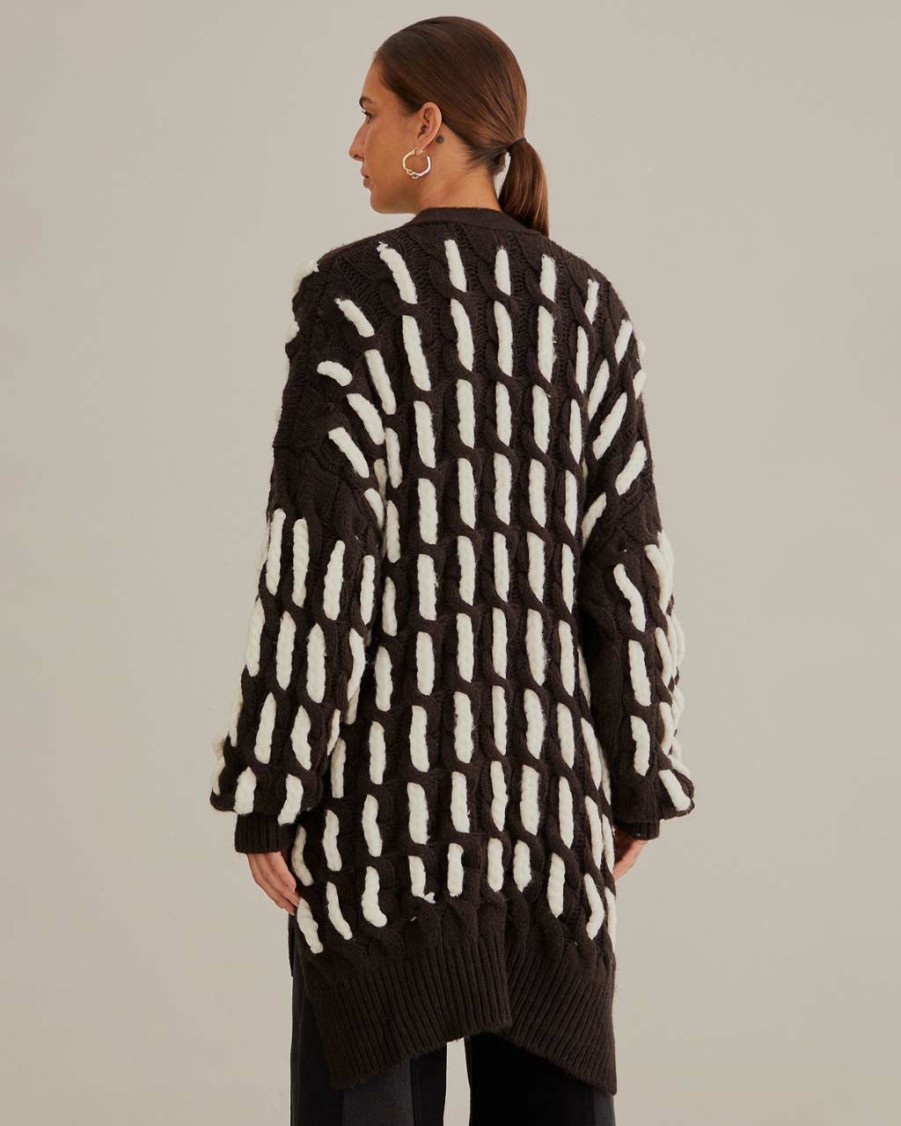 Clothing Farm Rio | Black And White Textured Knit Cardigan