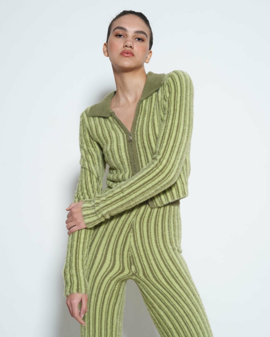 Clothing Rationalle | Arcade Knit Top - Fuzzy Green Stripe