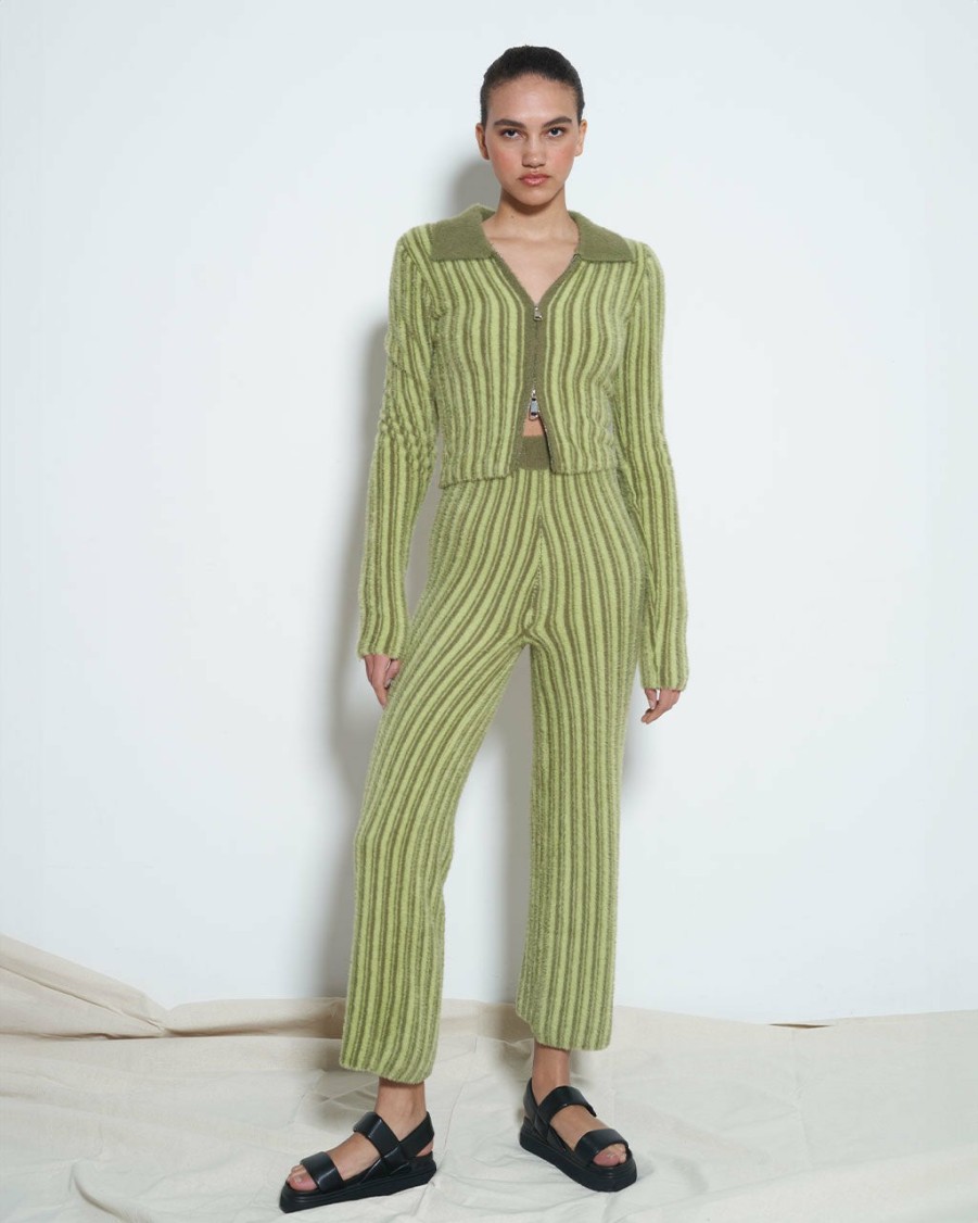 Clothing Rationalle | Arcade Knit Top - Fuzzy Green Stripe