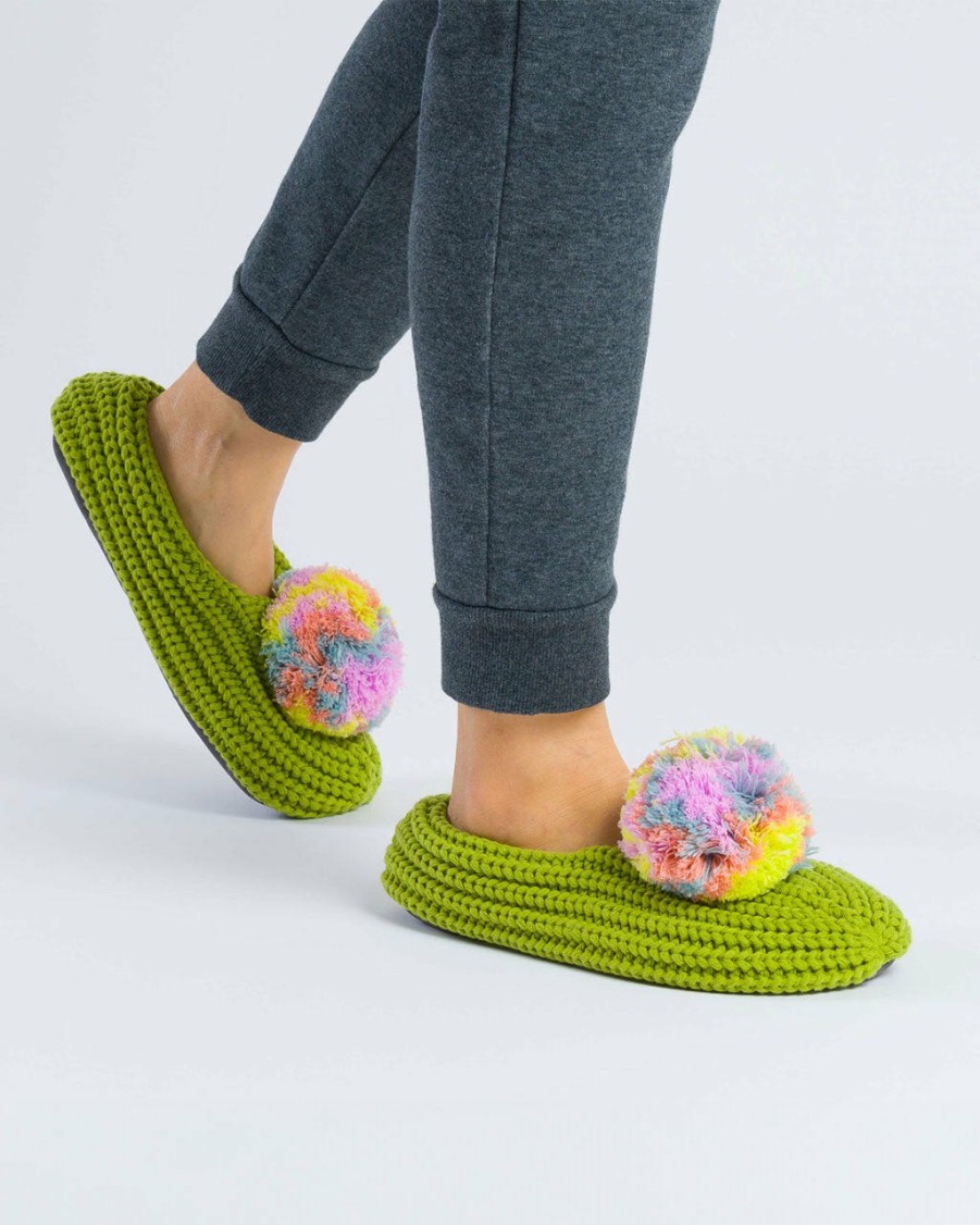 Accessories Verloop | Marbled Pom Rib Slipper - Green