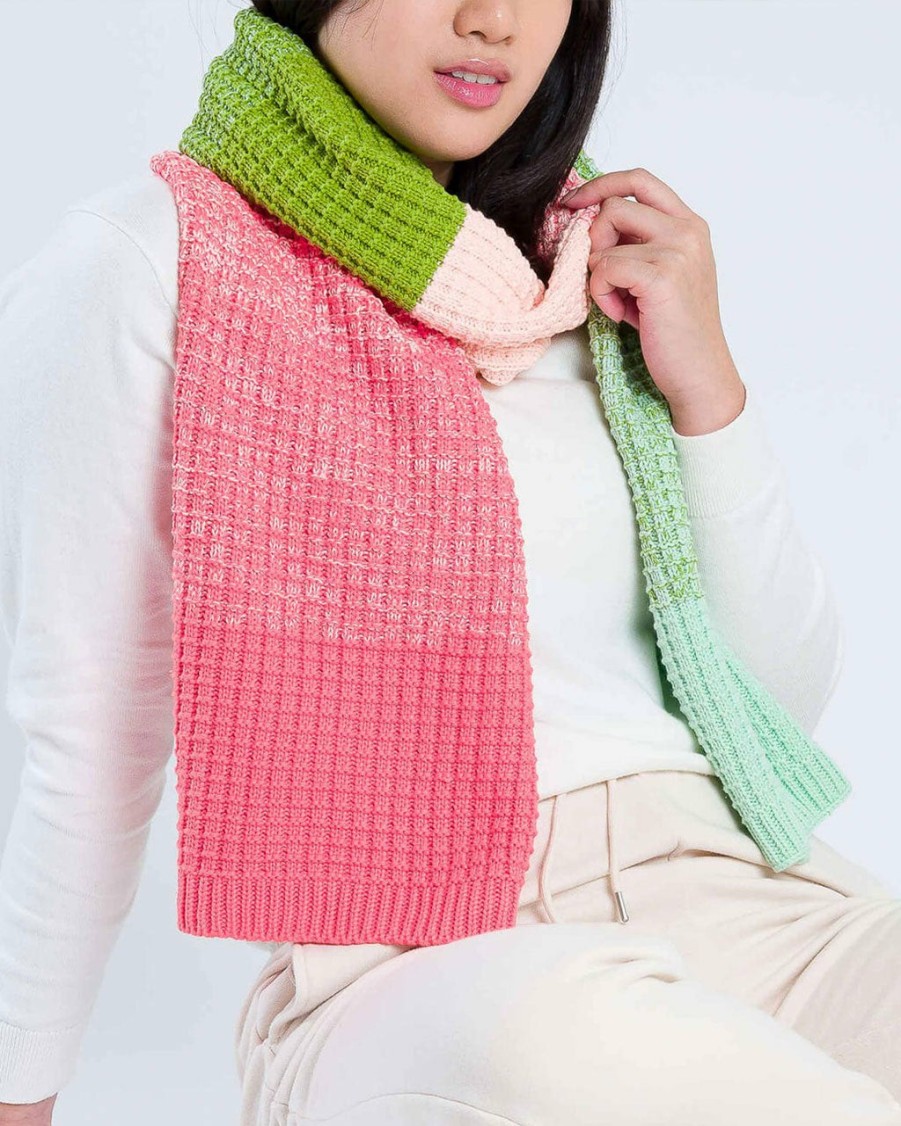 Accessories Verloop | Sunrise Sunset Waffle Scarf - Blush + Green