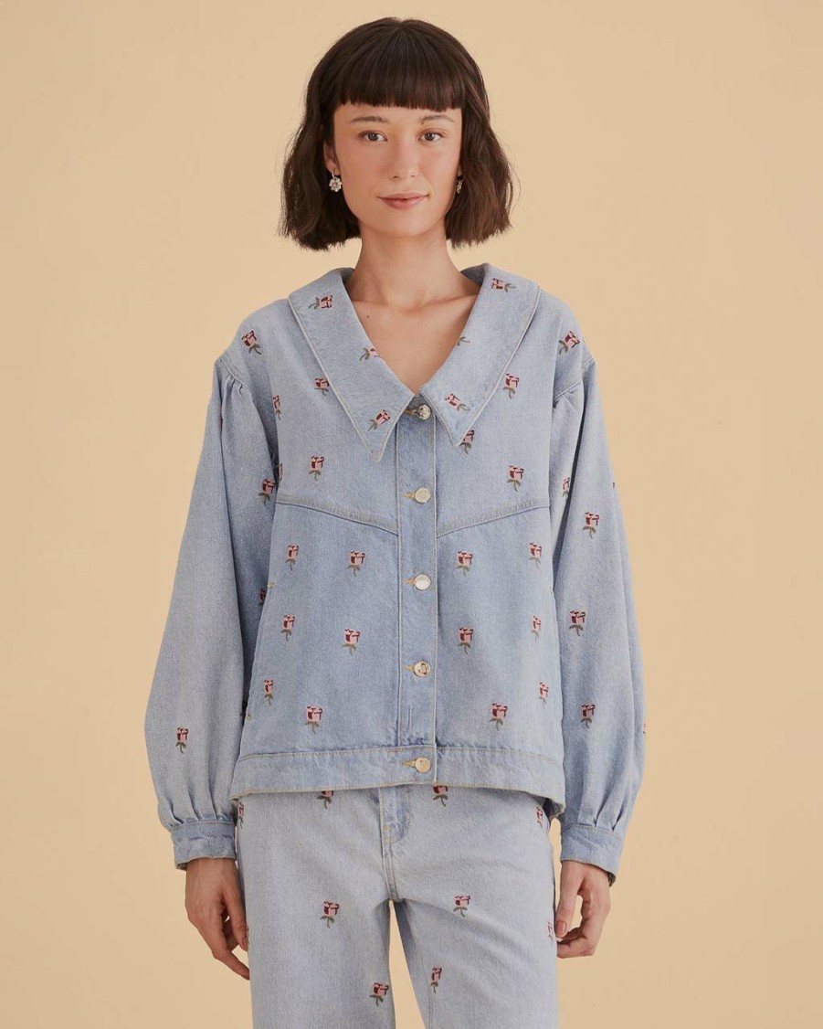 Clothing Farm Rio | Rose Embroidery Denim Jacket