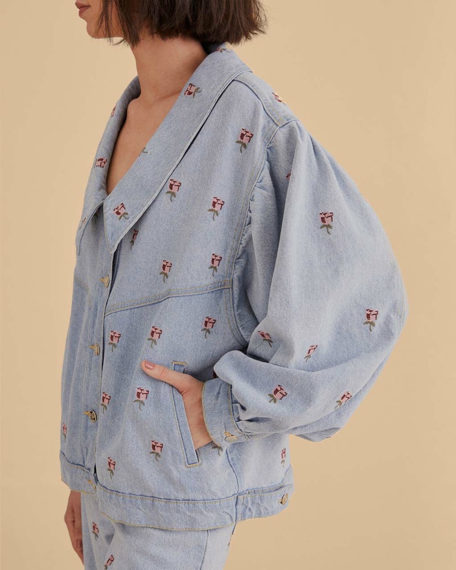 Clothing Farm Rio | Rose Embroidery Denim Jacket