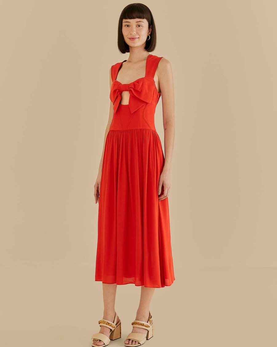 Clothing Farm Rio | Red Bow Detail Sleeveless Midi Dress