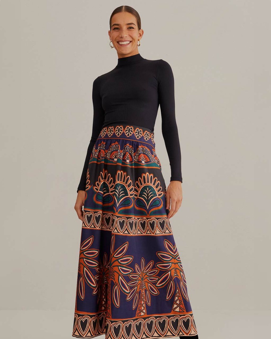 Clothing Farm Rio | Orange Ainika Tapestry Midi Skirt