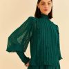 Clothing Farm Rio | Emerald Ruffled Long Sleeve Blouse