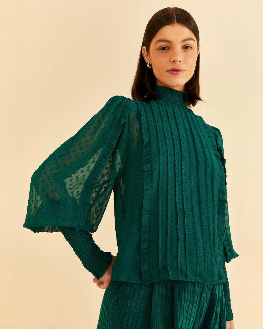 Clothing Farm Rio | Emerald Ruffled Long Sleeve Blouse