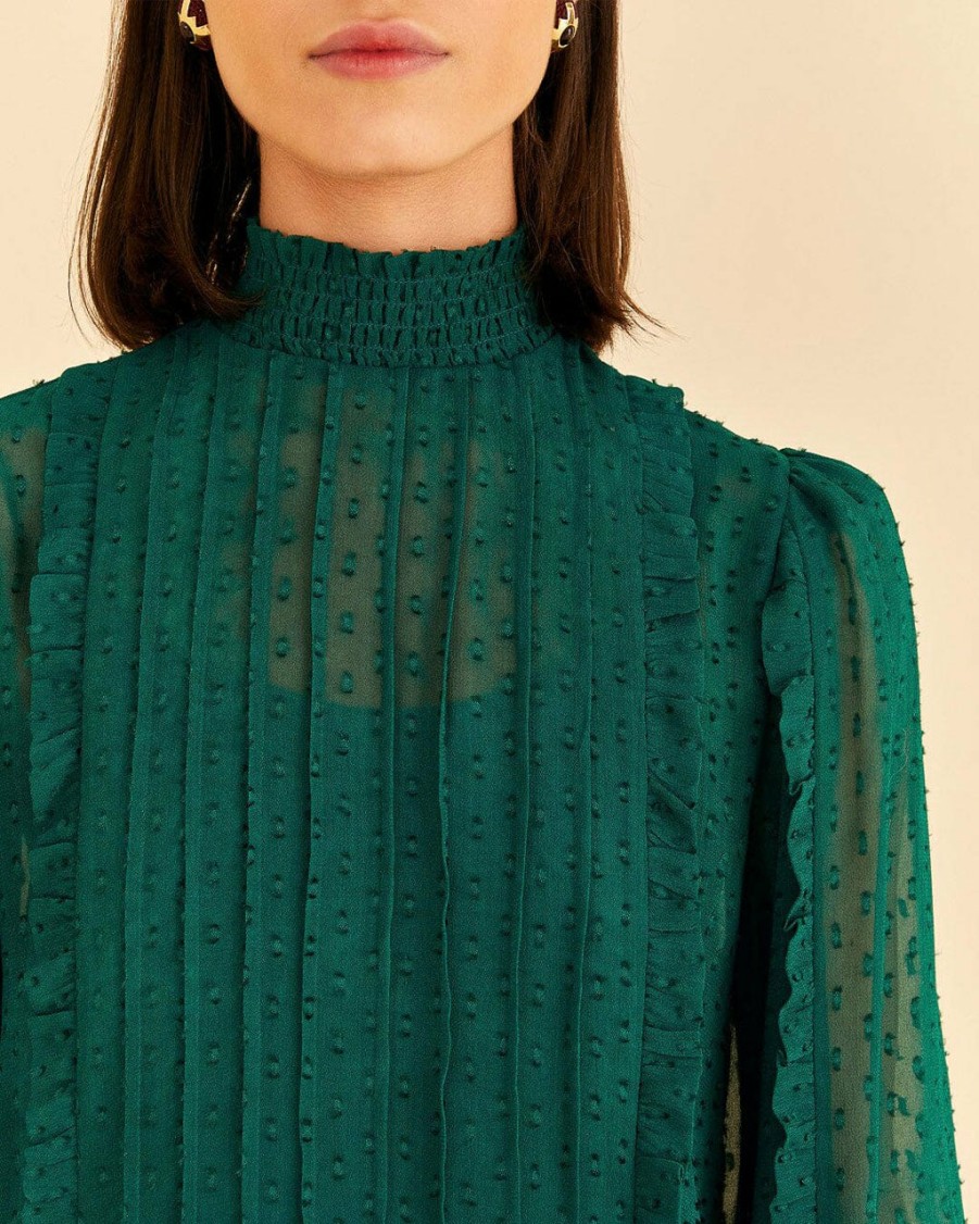 Clothing Farm Rio | Emerald Ruffled Long Sleeve Blouse