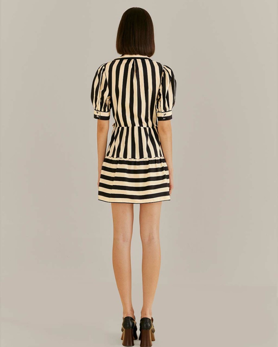 Clothing Farm Rio | Black Mixed Stripes Short Sleeve Mini Dress