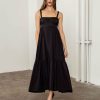 Clothing Moon River | Black Square Neck Tiered Midi Dress