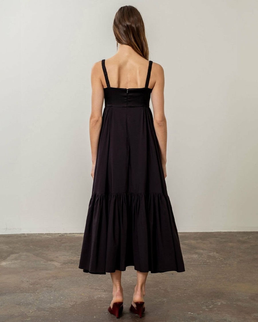 Clothing Moon River | Black Square Neck Tiered Midi Dress