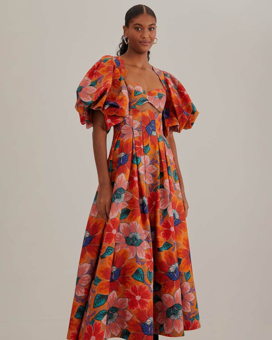 Clothing Farm Rio | Orange Marias Floral Cut-Out Midi Dress