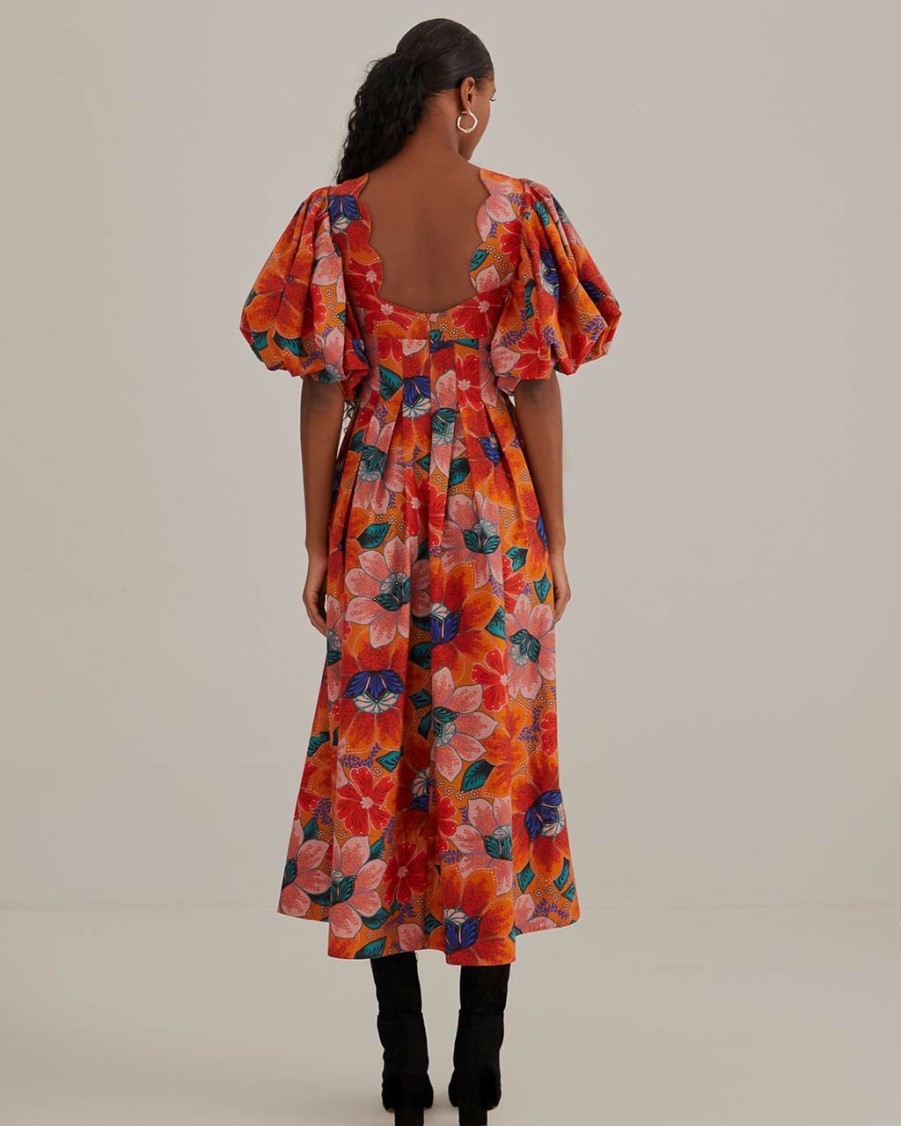 Clothing Farm Rio | Orange Marias Floral Cut-Out Midi Dress