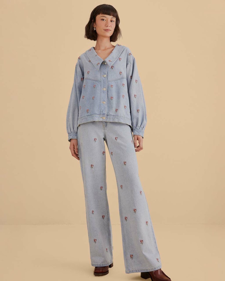 Clothing Farm Rio | Rose Embroidery Denim Pants