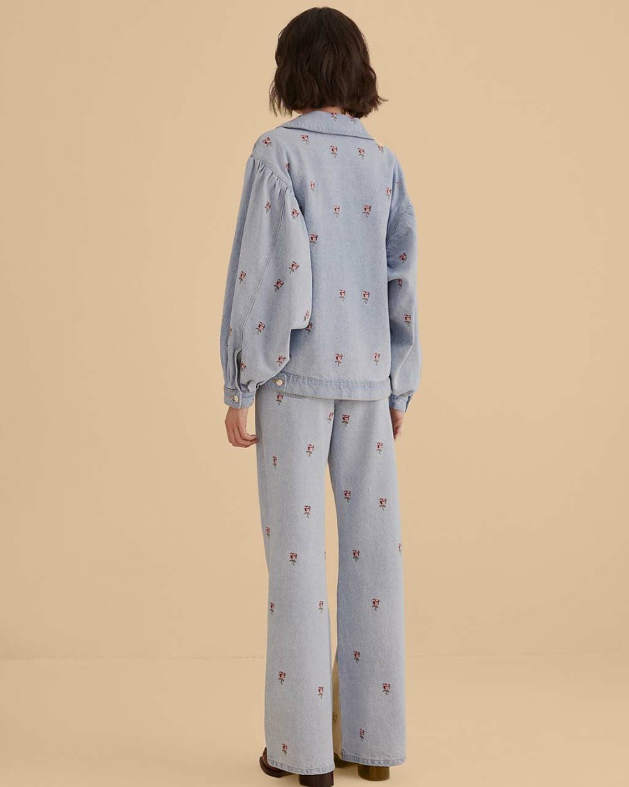 Clothing Farm Rio | Rose Embroidery Denim Pants